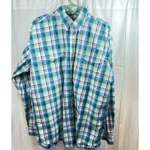 Cinch Mens L Long Sleeve Button Down Shirt Teal Black White Plaid Western EUC